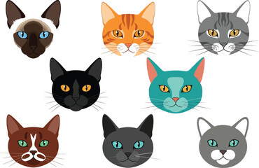 Naklejka premium Colorful cartoon cat faces collection Vector