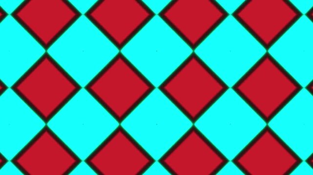 Hypnotic red and blue geometric pattern with diamonds and lines, abstract 4K animation