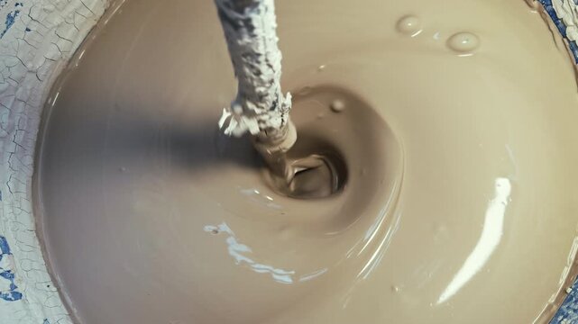 Clay Mud Swirling in an Industrial Ceramic Studio Mixer