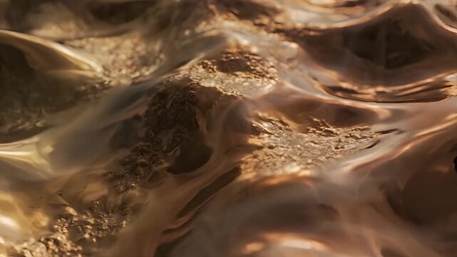 Abstract Liquid Metal Surface Rippling with Golden Light Reflections.