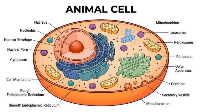 Detailed Colorful Animal Cell Structure Illustration with Labeled Organelles Diagram