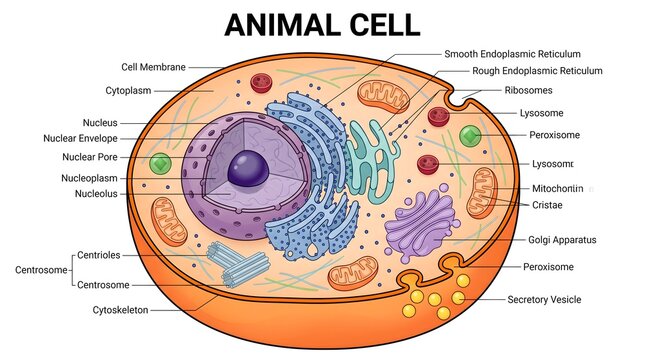 Detailed Colorful Animal Cell Anatomy Structure Biological Illustration Diagram