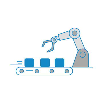 Industrial robotic arm on a conveyor belt.