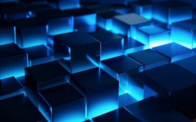 Obraz premium Blue-lit cubes form a futuristic glowing geometric pattern in deep