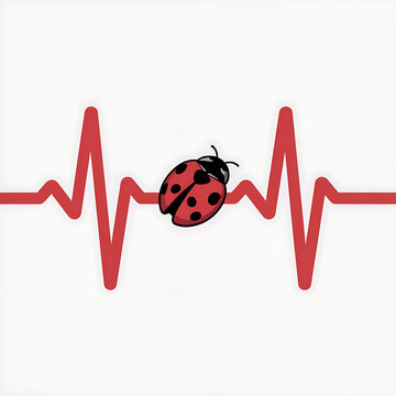 Whimsical Ladybug Medical Illustration: Playful Vector Pulse Line Art for Kids' Health and Nature Education