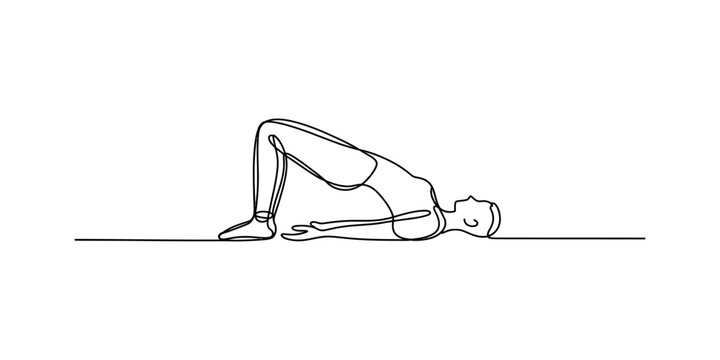 Continuous line drawing of a woman doing a bridge pose in yoga Vector, illustration