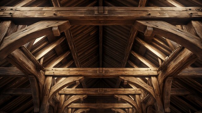 A photo of detailed wooden beams in a ceiling design