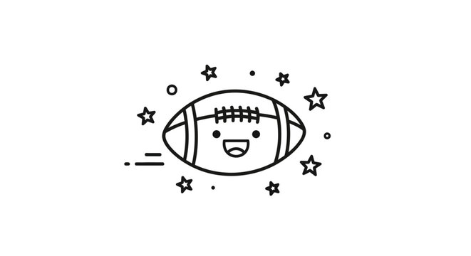 Cute cartoon American football with happy face and stars.