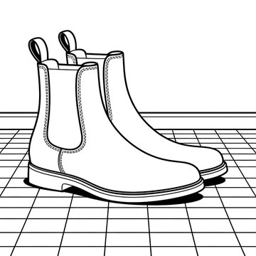 Monochrome Chelsea Boots Illustration: Stylish Footwear Sketch in Modern Artistic Outline - Unisex Fashion Trends and Design Concept