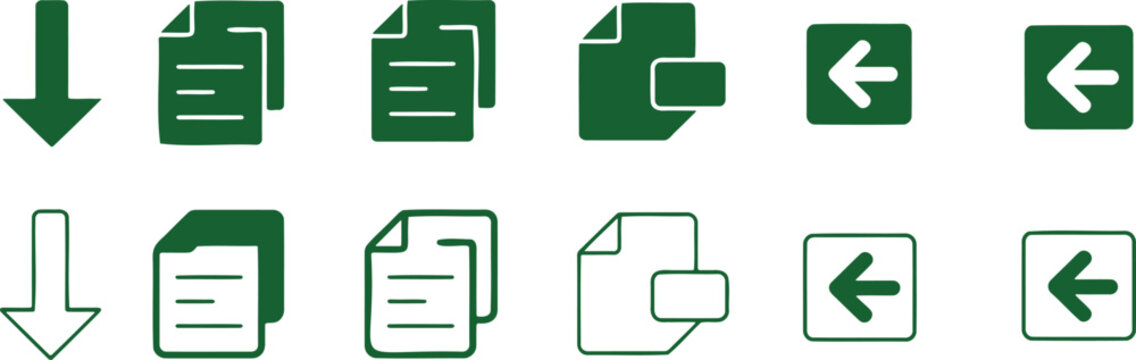 Forest green document file and arrow navigation set for digital interface