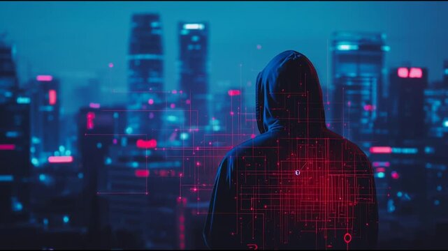 Hacker are planning to hack and attack networks and cyber security systems..Smart Innovation city with connection cyber security network reciprocity over the cityscape . future wireless digital city