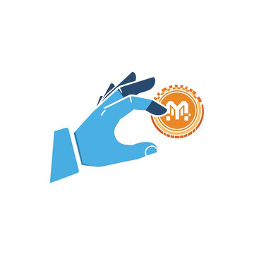 Hand Holding Orange Coin Token.