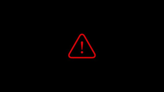 Red warning triangle symbol with a red exclamation mark inside on a black background indicating caution or danger alert symbol for attention and safety notifications