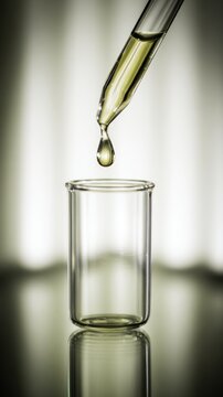 pipette. A droplet falling from a glass pipette into a clear test tube in a lab. STEM education sheets, lab safety posters, designed for STEM education and laboratory safety posters.
