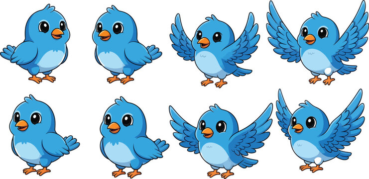 Blue cartoon bird with wings spread Vector