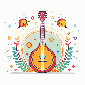 Mandolin with Cosmic and Floral Elements