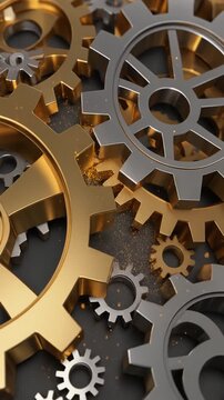 Intricate Gold and Silver Metallic Gears Generative AI