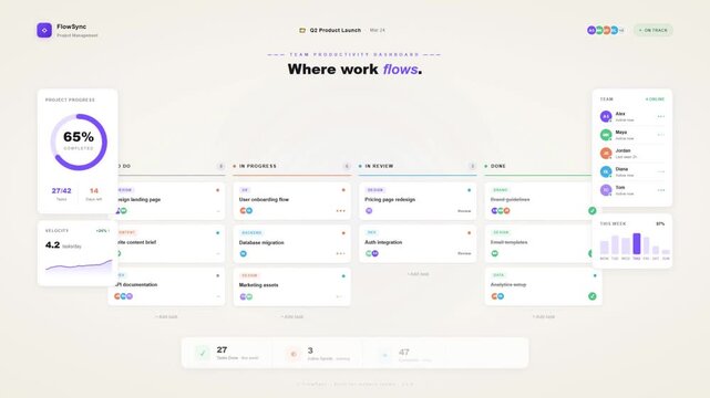 Modern team productivity and project management board dashboard interface