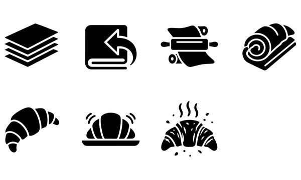 black and white icons of various types of bread and blankets on white background