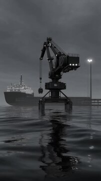 Monochromatic Industrial Harbor at Night Generative AI