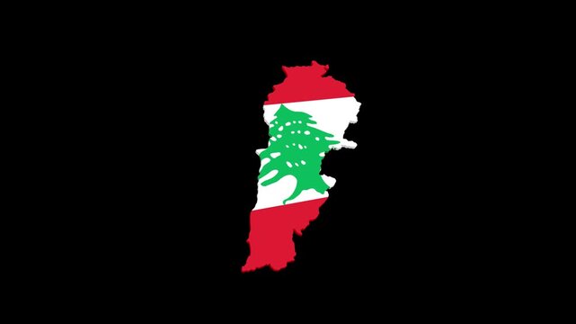 Lebanon Geographic Map Animation Filled with National Flag, Alpha Channel Included