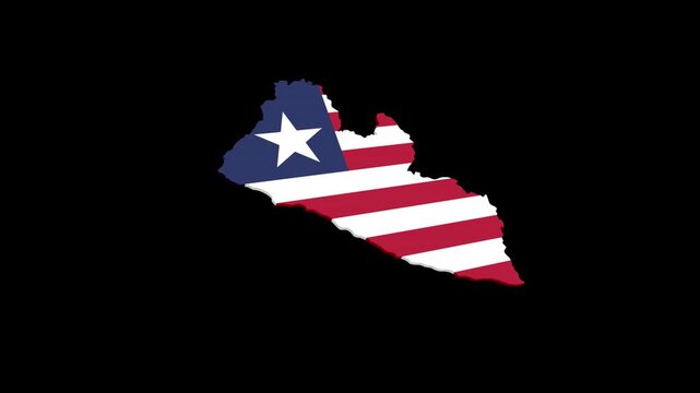 Liberia Geographic Map Animation Filled with National Flag, Alpha Channel Included