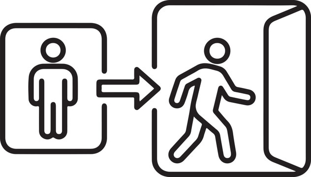 Employee dismissal and exit process concept with door and arrow icon.