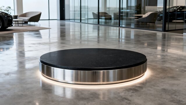 Sleek Modern Lobby with Circular Black Pedestal
