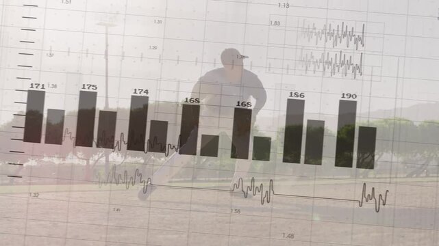 Baseball pitcher pulling hands and shifting weight, activating rotating bar charts measuring pitch