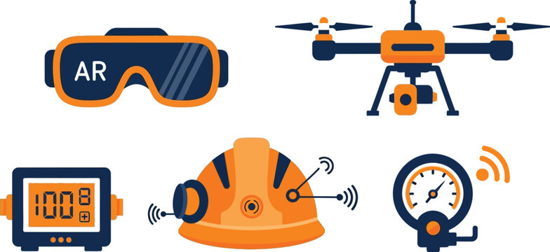 Modern augmented reality and drone technology icons set Vector
