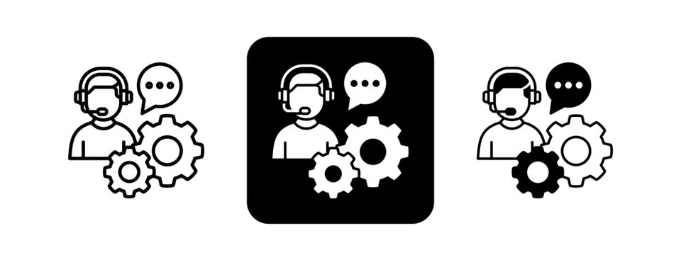 Tech Support  Solid color and black line drawing vector illustration set