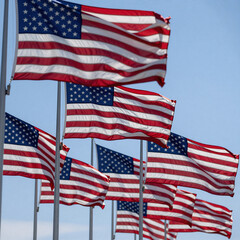 Fototapeta premium Art Nouveau Independence Dirty. American Flag Silhouettes Waving In The Wind: Independence Day Collection