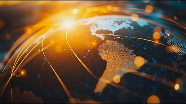 abstract business connection of line from nail node to node on world map background Innovation network points Earth's surface	