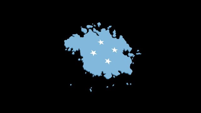 Micronesia Geographic Map Animation Filled with National Flag, Alpha Channel Included