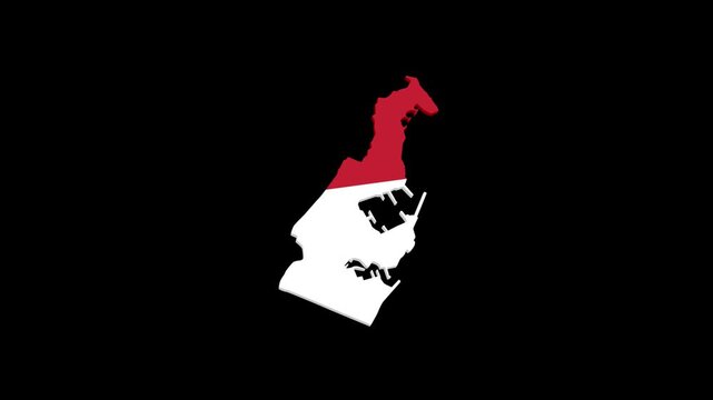 Monaco Geographic Map Animation Filled with National Flag, Alpha Channel Included