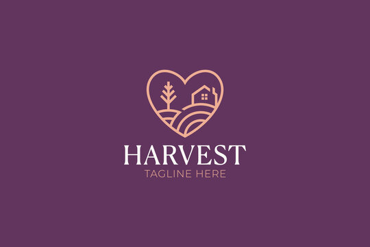 Harvest Farm Heart Line Logo Template