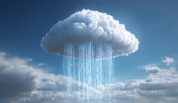 Large cumulus cloud with rain falling from it against the sky, illustrating weather pattern and atmospheric phenomena