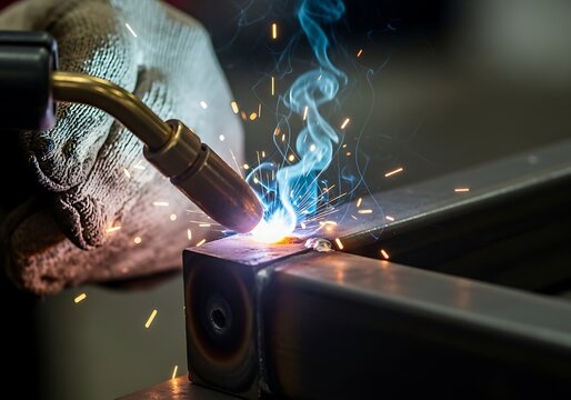 Close-up of MIG Welding Metal with Sparks and Smoke