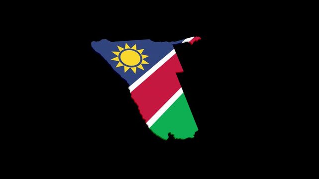 Namibia Geographic Map Animation Filled with National Flag, Alpha Channel Included