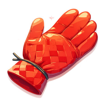 A glossy red quilted padded glove with a black band, illustrated against a solid white background.