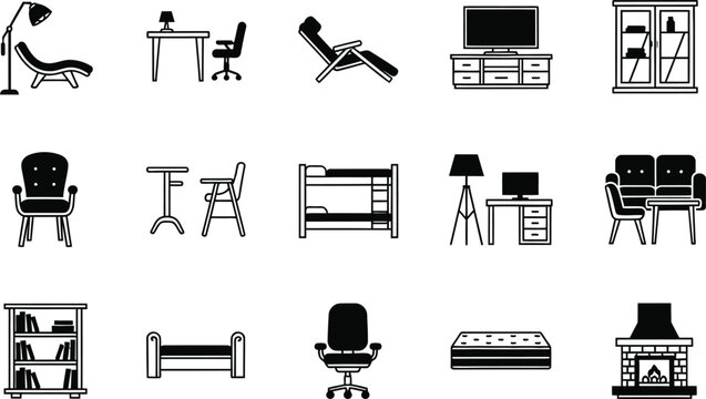 Flat pack furniture icons set for interior design Vector
