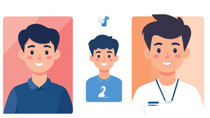 Fototapeta premium Male character avatars set from boy to adult man, flat design vector illustration