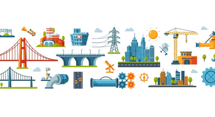 Fototapeta premium Industrial Construction Transportation Icons Set.