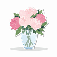 Obraz premium Bouquet of Pink Peonies in a Glass Vase