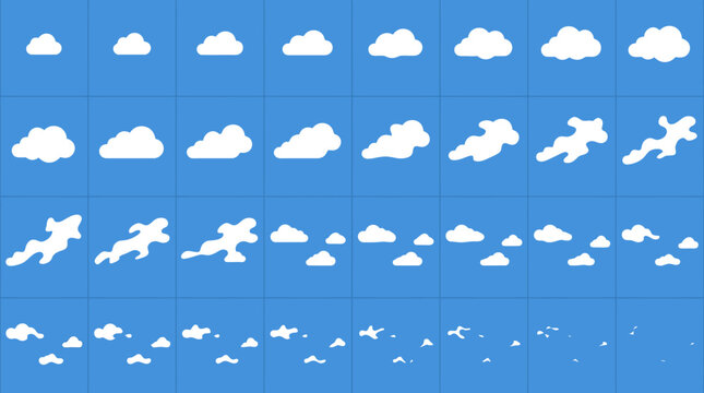Collection of various white cloud shapes.