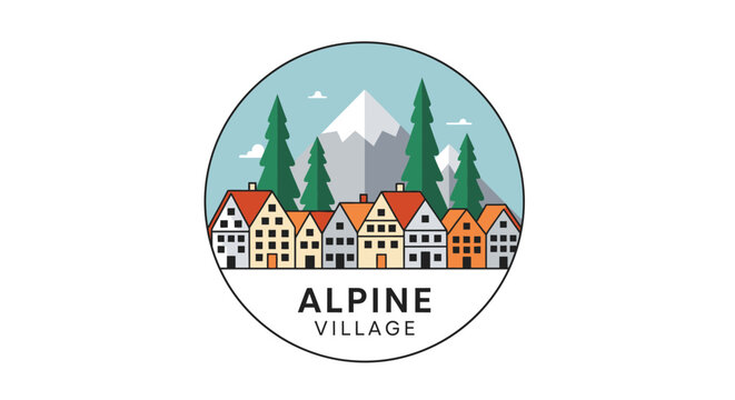 Alpine Village Logo Illustration Houses.
