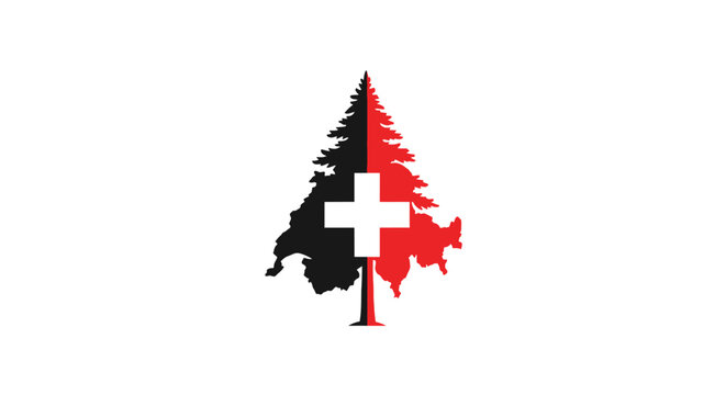 Swiss flag on a tree shape.
