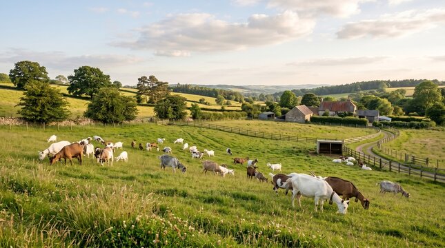 Natural scene of goats grazing in open field representing livestock farming and agricultural lifestyle.