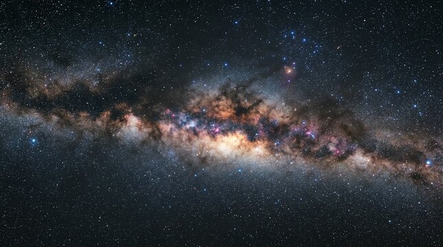 Vast Milky Way Galaxy with Bright Stars and Dust Clouds in Deep Space