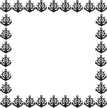 Nautical Anchor and Ship Wheel Border Design - Maritime Themed Decorative Frame